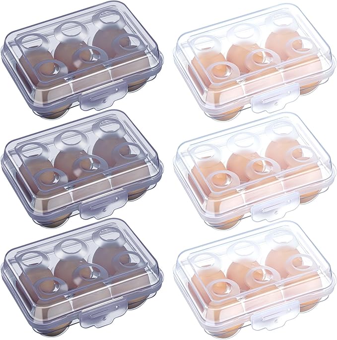6 Pieces 6 Grid Egg Carton Camping Plastic Portable Egg Box Container for Refrigerator Storage Crisper Holder Carriage Tray