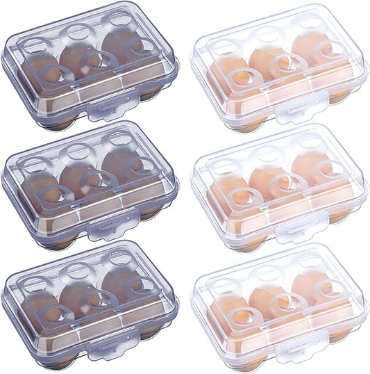 6 Pieces 6 Grid Egg Carton Camping Plastic Portable Egg Box Container for Refrigerator Storage Crisper Holder Carriage Tray