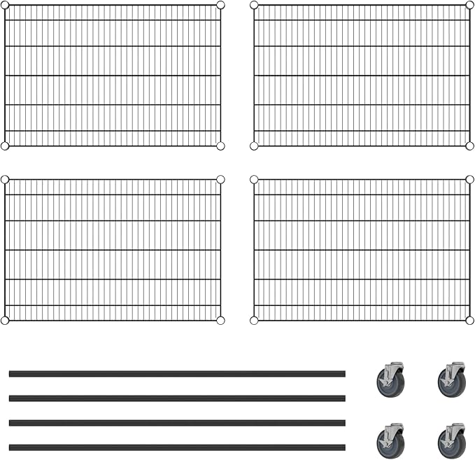 Commercial NSF Listed Black Epoxy Mobile Wire Shelving Kit 24" x 36" x 60", with 4 Shelves Perfect for Warehouse, Walk-in Refrigerator, Freezer, Grocery Store, Restaurant, Dishroom