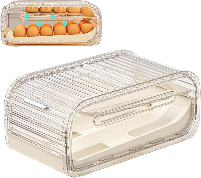 Egg Holder for Refrigerator,Automatic Rolling Storage Container,Large Capacity Fridge Egg Organizer - for Freezer Pantry Cabinet Home Apartment Restaurant Farmhouse Camping RV Family