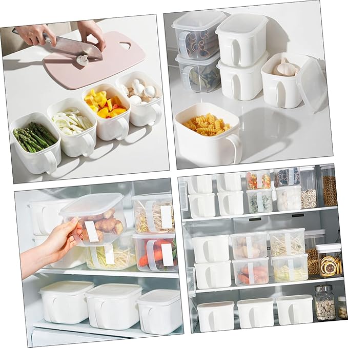 Fridge Food Container and Kitchen Cereal Organizer Large Plastic Storage Can with Handle and Label, Airtight Food Storage Box for Fruits and Snacks, 2pcs Set White