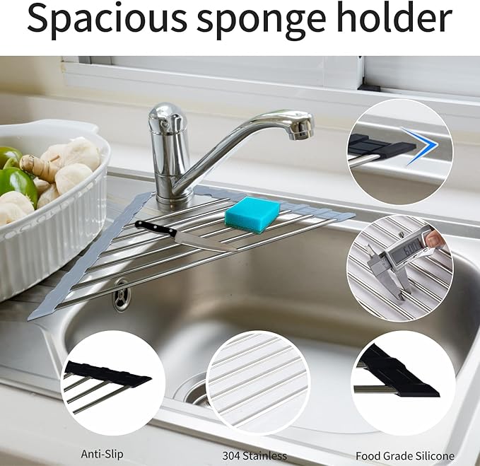 2 Pack Sink Sponge Holder in Sink Dish Drying Rack Corner Sink Strainer for Kitchen Sink Caddy Corner Sink Strainer Over The Sink Shelf (2Pack Single Round Tube Type)