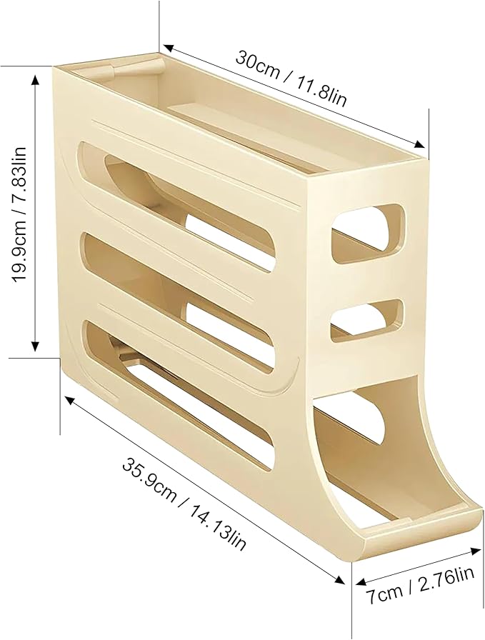ZAYLAN Egg Holder for Fridge, Auto Rolling Egg Roller/Dispenser/Organizer/Storage Container, Space-Saving 4-Tier Egg Tray for 28 Eggs, Refrigerator, Kitchen & Countertop with Flower Egg Cutter (Cream)