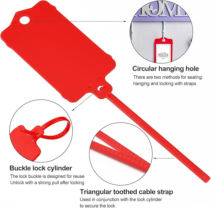 LeadSeals 100pcs Blank Plastic Tags for Labeling Reusable Hanging Tags Ties Key Tag Storage Labels Waterproof Plastic Mark Label Writable Hang Sign with One Marker Pen (Red)
