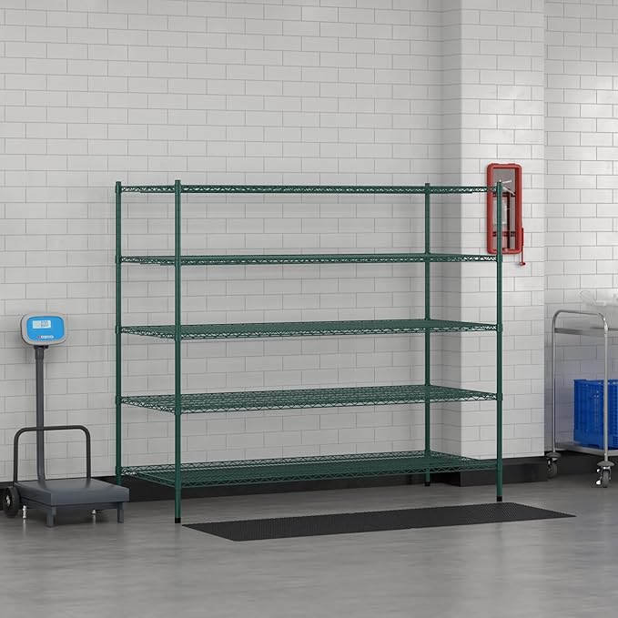 Commercial NSF Listed Green Epoxy Stationary Wire Shelving Kit 30" x 72" x 64", with 5 Shelves Perfect for Warehouse, Walk-in Refrigerator, Freezer, Grocery Store, Restaurant, Dishroom