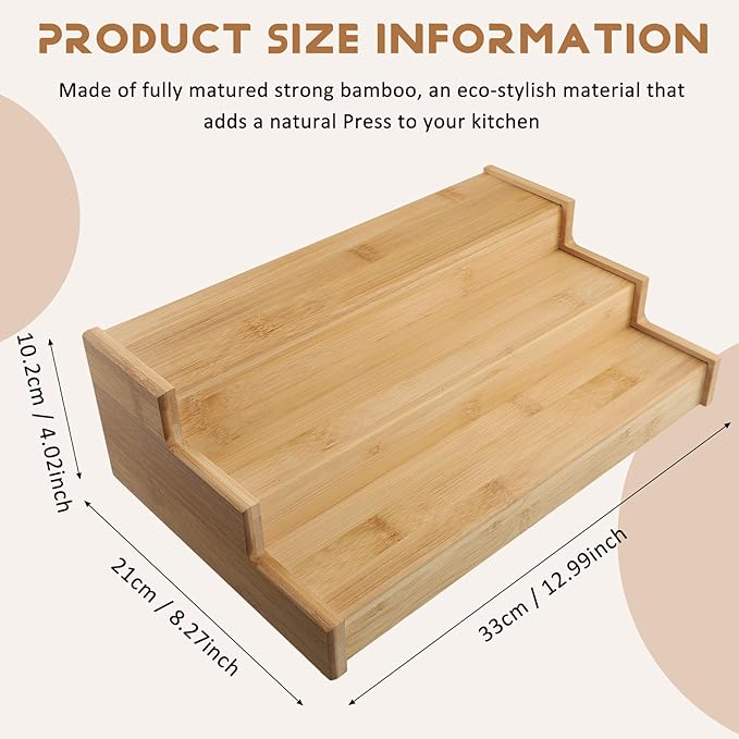 3-Tier Non-Expandable Bamboo Spice Rack Step Shelf Cabinet Organizer