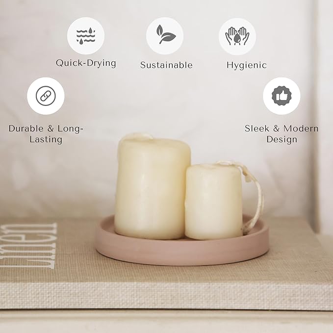 Selegna Diatomite Soap Holder, Circular Design with Ripple Pattern, Absorbent Bath Soap Dish (Light Grey)