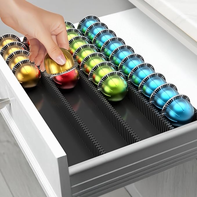 Coffee Pod Storage Holder ，For Nespresso Vertuo capsules - Premium coffee pod drawer built-in organizer designed for counter use（black）