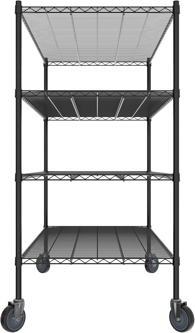 Commercial NSF Listed Black Epoxy Mobile Wire Shelving Kit 30" x 60" x 60", with 4 Shelves Perfect for Warehouse, Walk-in Refrigerator, Freezer, Grocery Store, Restaurant, Dishroom