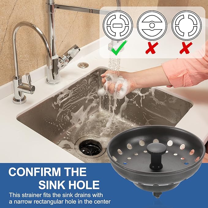 uxcell 3 Pcs Kitchen Sink Drain Strainer Gray, Stainless Steel Kitchen Sink Strainer and Stopper, Anti-Clogging Basket with Handle, for Most Kitchen Sink Strainer Replacement