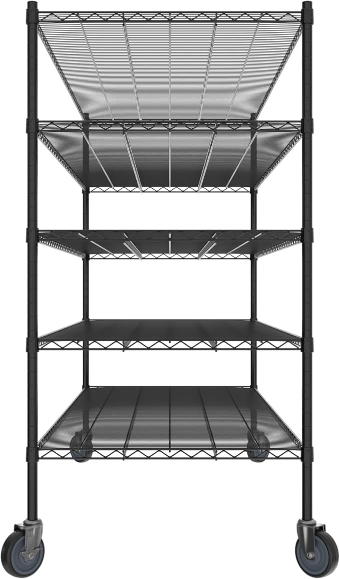 Commercial NSF Listed Black Epoxy Mobile Wire Shelving Kit 30" x 72" x 60", with 5 Shelves Perfect for Warehouse, Walk-in Refrigerator, Freezer, Grocery Store, Restaurant, Dishroom