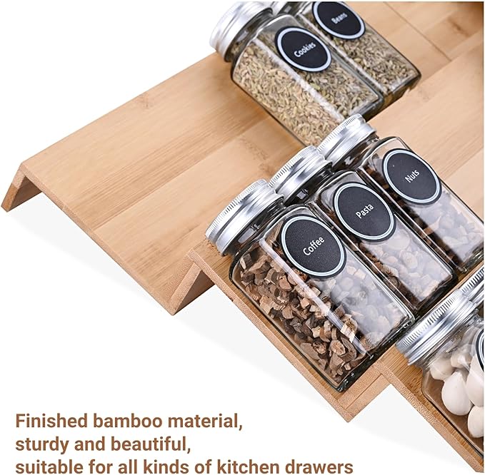 Bamboo Spice Rack Tray - Spice Drawer Organizer for Kitchen Cabinets Storage and Organization (Jars Not Included, 8 Individual Pieces, Not Expandable)