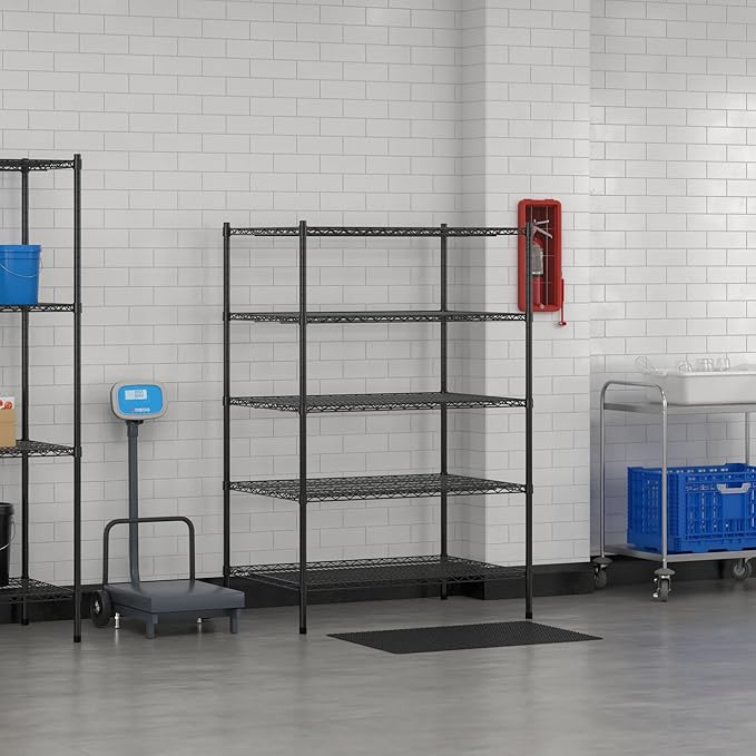Commercial NSF Listed Black Epoxy Stationary Wire Shelving Kit 30" x 42" x 64", with 5 Shelves Perfect for Warehouse, Walk-in Refrigerator, Freezer, Grocery Store, Restaurant, Dishroom