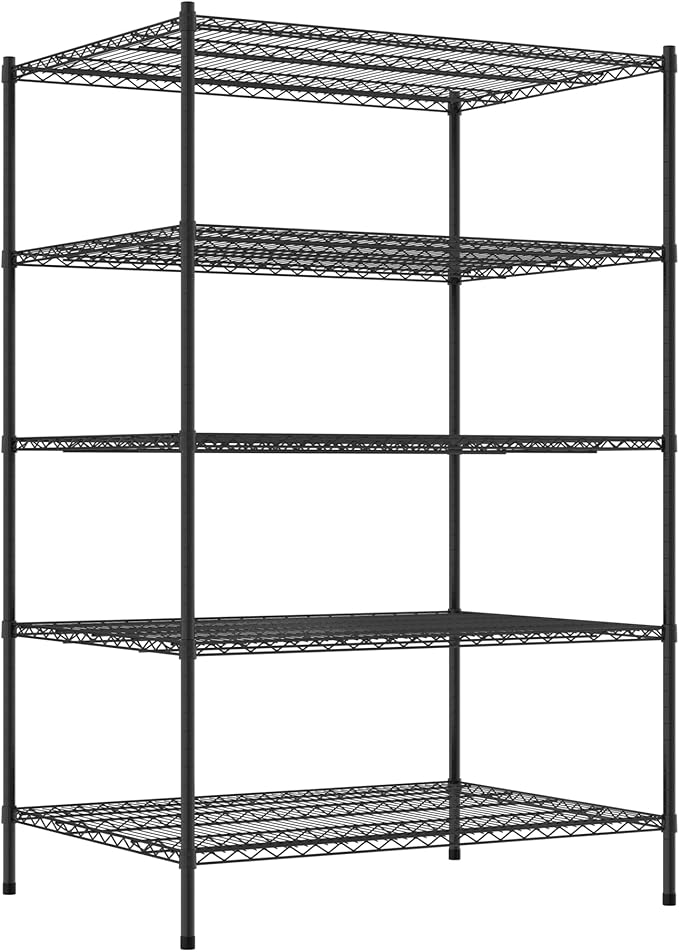Commercial NSF Listed Black Epoxy Stationary Wire Shelving Kit 36" x 48" x 74", with 5 Shelves Perfect for Warehouse, Walk-in Refrigerator, Freezer, Grocery Store, Restaurant, Dishroom