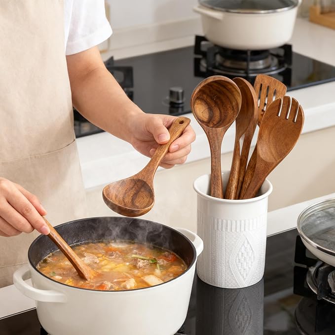 5.2" Cooking Utensil holder，Ceramic Kitchen Utensil Holder，White Utensil Crocks for Spatula Spoon Stick Straw Teaspoon (white, 1)