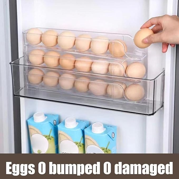 Egg Holder for Fridge 3 Tiers Egg Tray Stackable Dispenser Holds 21 Eggs Automatic Rolling Clear Plastic Fridge Organizers and Storage with Lid for Kitchen| Baskets