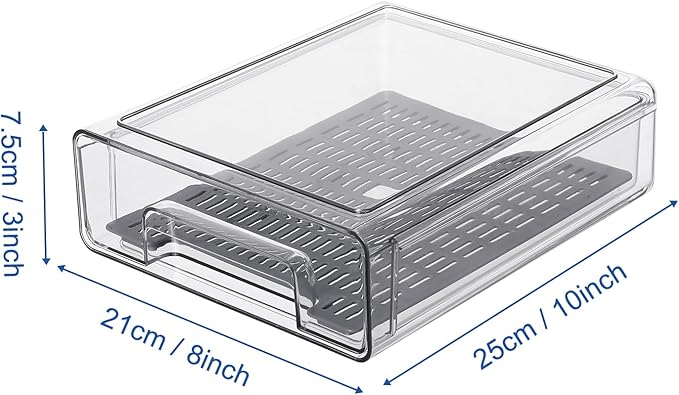 Bronkeeper Pull Out Clear Fridge Organizer Drawers with Drainer, Refrigerator Stackable Storage Bins for Kitchen Fruit & Veggie Organization (2PCS, Medium)