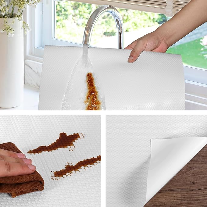 White Shelf Liners for Kitchen Cabinets Non Adhesive Drawer Liner for Bathroom Waterproof Refrigerator Liners for Shelves Fridge Plastic Mats Cabinet Cupboard Liner 11.8 x 393.7 Inches