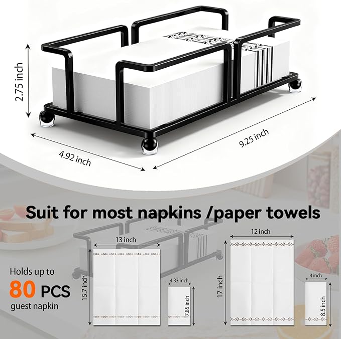 Bathroom Napkin Holder Bathroom Paper Towel Holder Bathroom Guest Towel Holder Tray for Bathroom Napkin Holder Guest Towels Disposable, Bathroom, Kitchen Dinning Table.Black