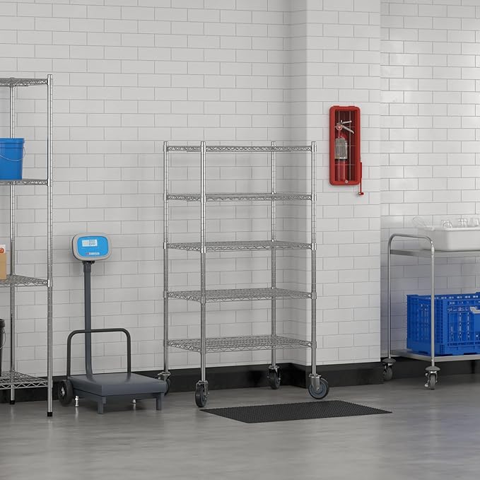 Commercial NSF Listed Chrome Mobile Wire Shelving Kit 21" x 30" x 60", with 5 Shelves Perfect for Warehouse, Walk-in Refrigerator, Freezer, Grocery Store, Restaurant, Dishroom