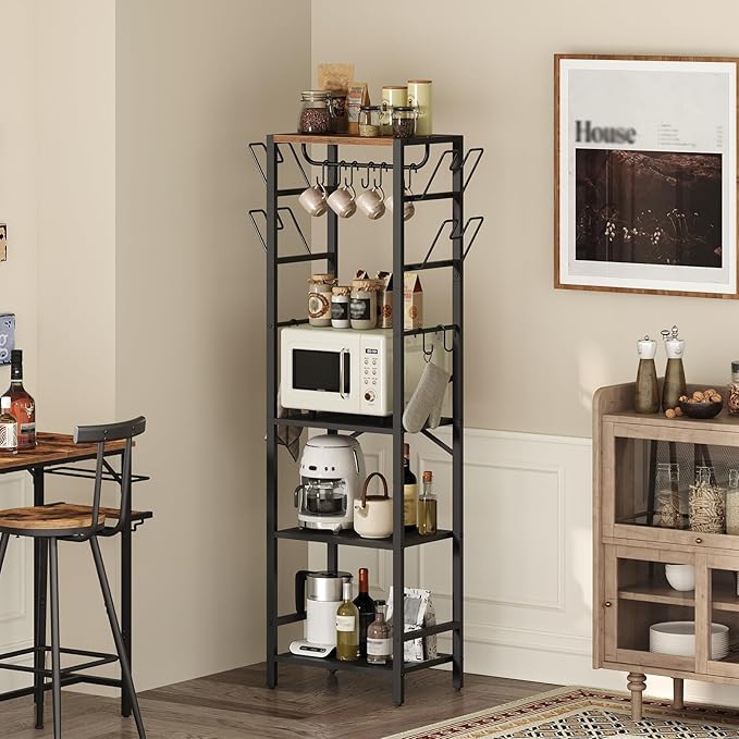 4-Tier Pot Rack, Pots and Pans Organizer for Kitchen, Lid Organizer Rack with U-Shaped Lid Holders, Kitchen Storage Shelf for Standing Cookware, Rustic Brown and Black POHR3001