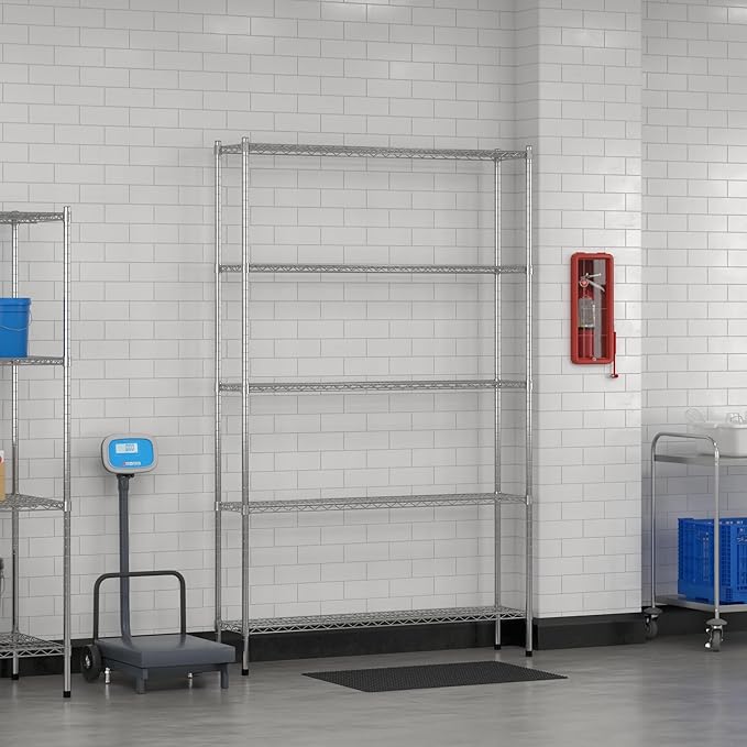 Commercial NSF Listed Chrome Stationary Wire Shelving Kit 12" x 54" x 86", with 5 Shelves Perfect for Warehouse, Walk-in Refrigerator, Freezer, Grocery Store, Restaurant, Dishroom