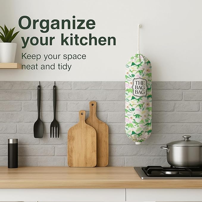 The Bag Bag Grocery Bags Holder, Dinosaur Pattern Grocery Bags Holder Organizer For Shopping Sack, Reusable Hanging Trash Sack Dispenser, Kitchen Gift For Women Family Friends