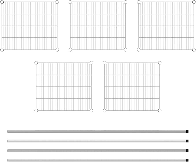 Commercial NSF Listed Chrome Stationary Wire Shelving Kit 21" x 24" x 74", with 5 Shelves Perfect for Warehouse, Walk-in Refrigerator, Freezer, Grocery Store, Restaurant, Dishroom