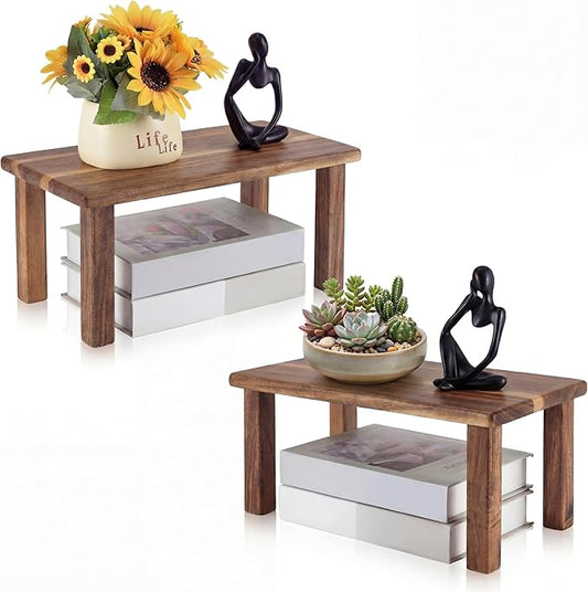 2 Pcs Extra Large 15 Inches Acacia Wooden Riser Wooden Countertop Organizer Display Shelf for Top of Desk Home Office Bathroom Coffee Table Display Stand
