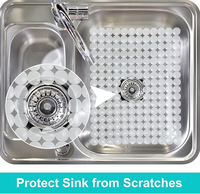 Coopay 2 Pack Kitchen Sink Mat Plastic Protect Mat PVC Eco-Friendly Kitchen Adjustable Stainless Steel/Porcelain Dish Drying Pad Protector for Bottom of Sink, 15 x 11 Inches (Clear)