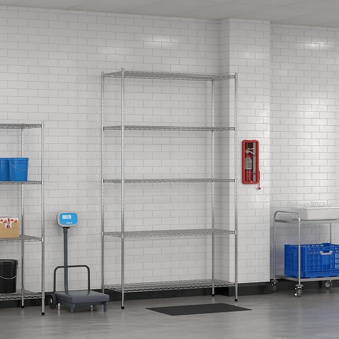 Commercial NSF Listed Chrome Stationary Wire Shelving Kit 21" x 54" x 96", with 5 Shelves Perfect for Warehouse, Walk-in Refrigerator, Freezer, Grocery Store, Restaurant, Dishroom