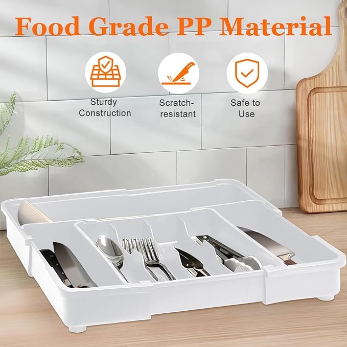Silverware Organizer Expandable Utensil Drawer Organizer Adjustable Drawer Organizer, Flatware Cutlery Silverware Tray for Spoons Forks Knives Kitchen Organizers Storage (Gray)