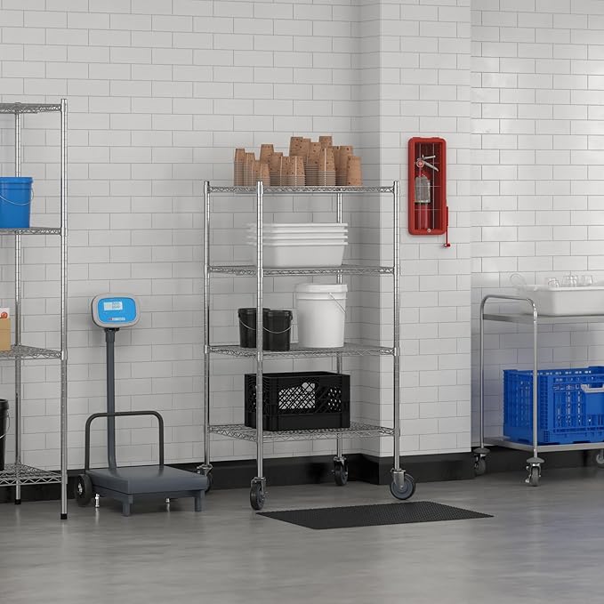 Commercial NSF Listed Chrome Mobile Wire Shelving Kit 24" x 30" x 60", with 4 Shelves Perfect for Warehouse, Walk-in Refrigerator, Freezer, Grocery Store, Restaurant, Dishroom