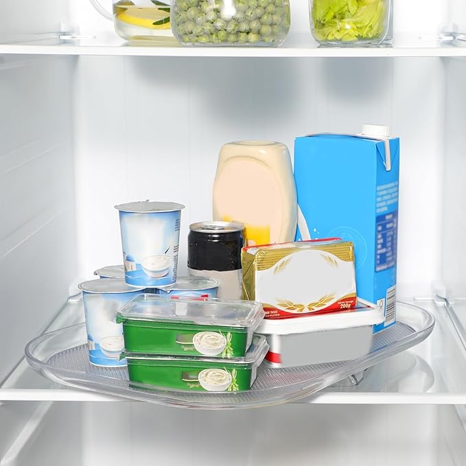 360 Degree Rotating Tray for Refrigerator, Neat and Orderly Storage Fridge Turntable, Anti Slip Organizer for Kitchen, Pantry, Cabinet (S)