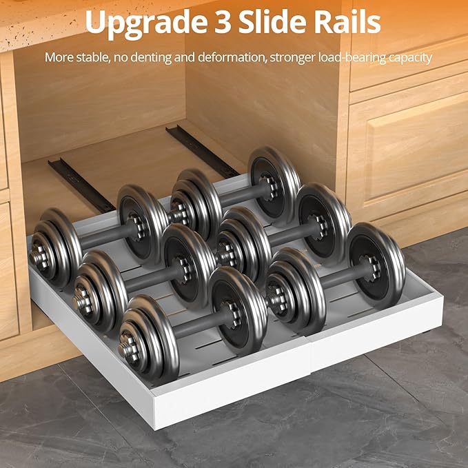 Expandable Pull Out Cabinet Organizer, 21"Deep Slide Out Drawer with Nano Adhesive, Upgrade 3 Slide Rails Roll Out Shelf for Kitchen, Pantry or Bathroom, Adjustable Width 12.4"-20.2"