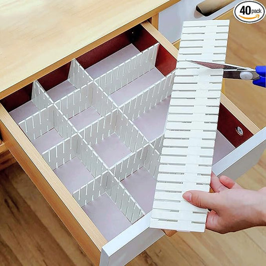 40 Pcs Diy Grid Drawer Divider Adjustable Drawer Storage Organizer for Socks Underwear Makeup Kitchen Dresser Can Help Tidy Office Desk Clinic Bedroom(32cm×7cm)