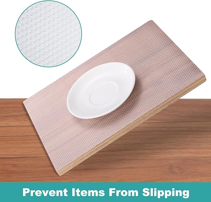 HARFINGTON Shelf Liner 12" x 16ft EVA Non-Slip Drawer Mats Waterproof Circular Mesh Texture Liner for Kitchen Cabinets Cupboard Refrigerator Shelves, Clear