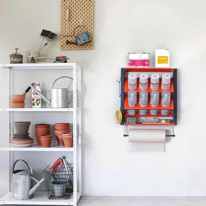 WALMANN Wall Mount Spray Paint Can Holder, Heavy Duty Metal Paint Can Storage Rack for Garage, Shop Paint Cans Holder, Holds Up to 100 lbs