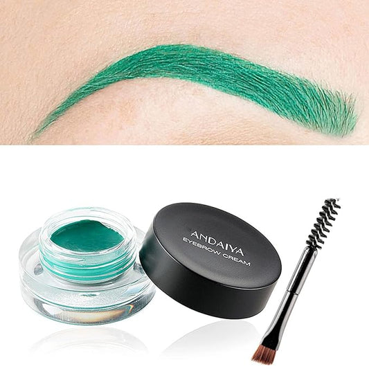 MAEPEOR 12 Colors Eyebrow Pomade Full-pigmented Long Lasting Waterproof Eyebrow Cream Gel Filling & Shaping Tinted Eyebrows Enhancers with Brush for Daily or Cosplay (10 Green)