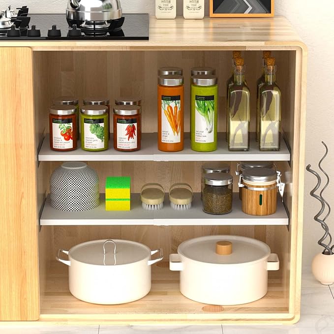 Closet Organizer Shelves Expandable Tension Shelving Rack Cabinet Storage Shelf Heavy Duty Metal DIY Divider Separator for Wardrobe Cupboard Pantry Kitchen Bathroom,White,2packs
