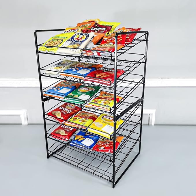 FixtureDisplays® Stackable Can Rack Organizer, Stackable Potato Chip Bag Storage Dispenser for Kitchen Cabinet or Pantry, Black 17.35" Wide x 12.8" Deep x 14" Tall 10145-NPF