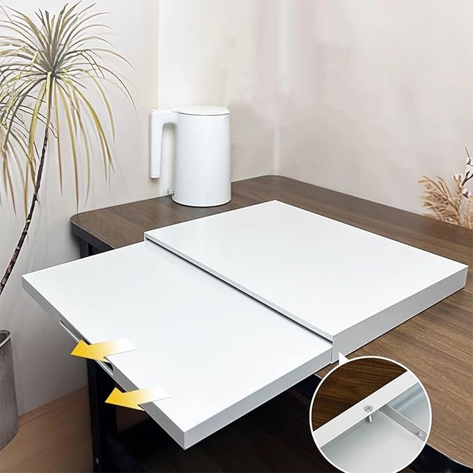 Microwave Countertop Stand, Carbon Steel Pull-Out Retractable Organizer for Microwaves, Coffee Station & Kitchen Appliance Storage Extendable Shelf, White