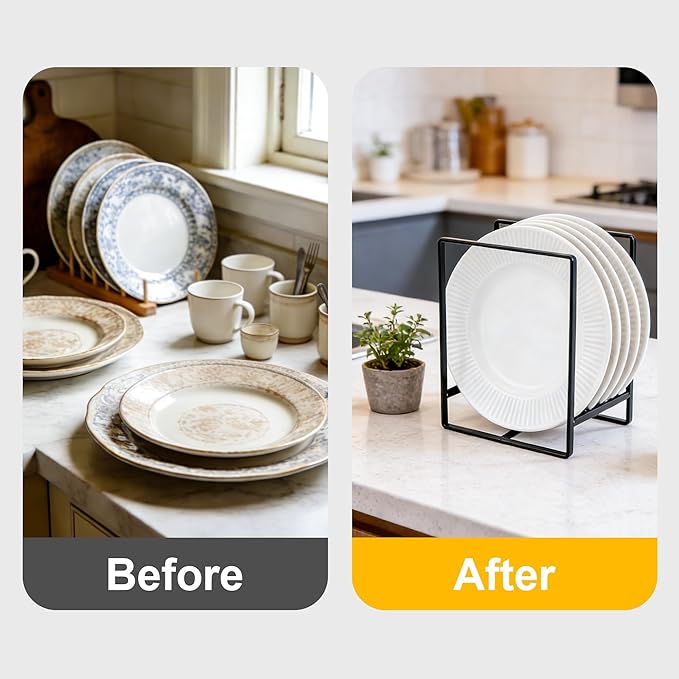 SIBAO 4 Pack Metal Plate Holder Organizer,4.7" and 6.3" Upright Dish Drying Racks for Cutting Board,Plates,Pots,and Pans