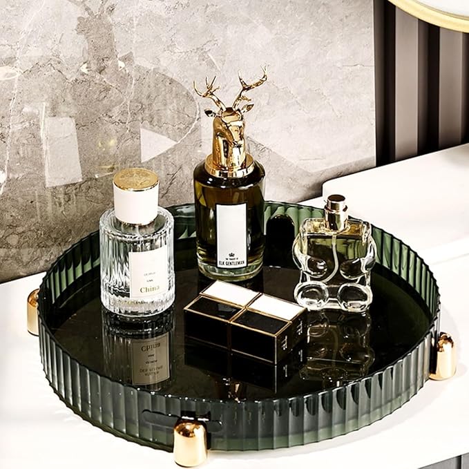 Makeup Perfume Organizer, 360° Rotating Skincare Organizer, Vanity Tray, Spinning Cosmetics Organizer for Dresser, Vanity, Bathroom Countertop, Dark Green