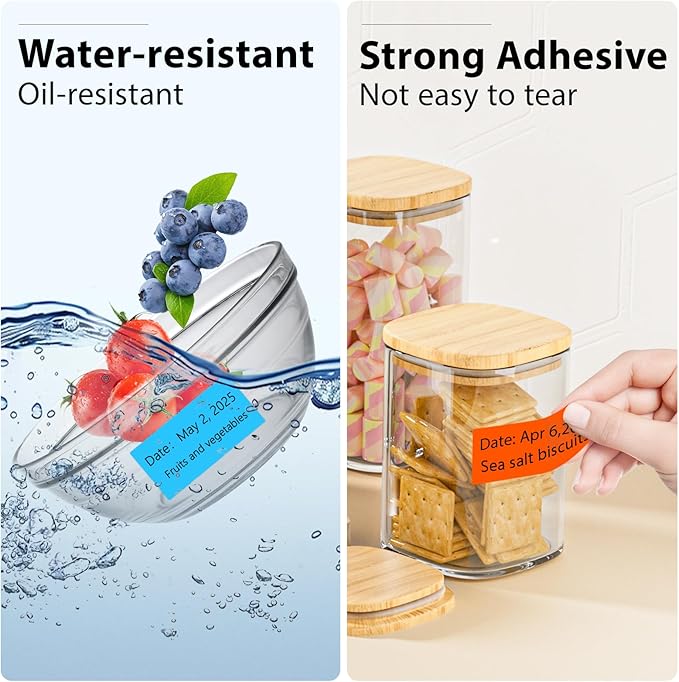 PALAIBEIQI 1x2 Inch Thermal Labels,500PCS Rectangle Stickers,Waterproof Removable Blank Stickers for Address,Jars,Freezer Containers & Pantry Organization,Fluorescent Orange