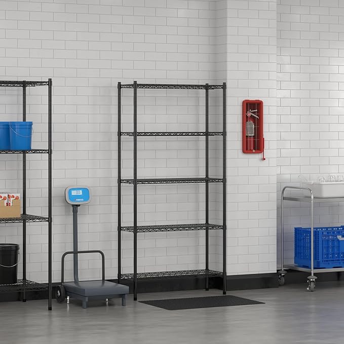 Commercial NSF Listed Black Epoxy Stationary Wire Shelving Kit 14" x 36" x 74", with 5 Shelves Perfect for Warehouse, Walk-in Refrigerator, Freezer, Grocery Store, Restaurant, Dishroom