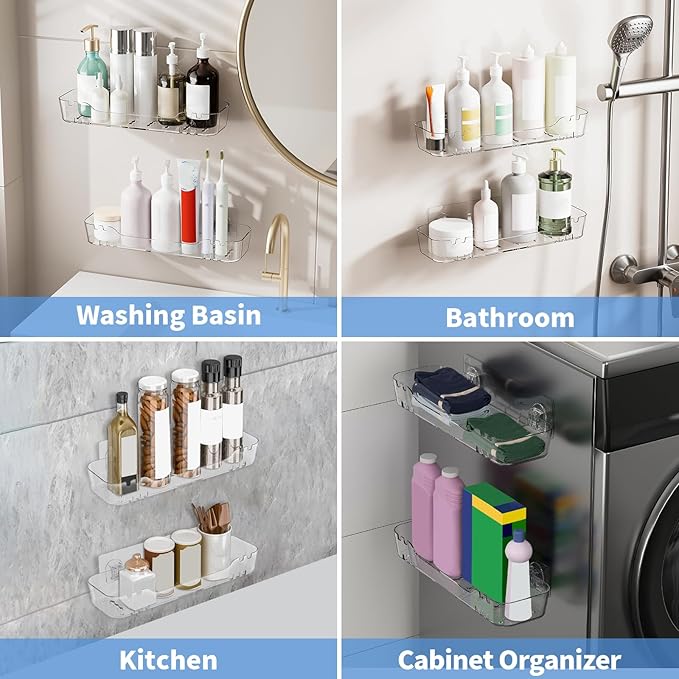 Diesisa 2pc Acrylic Adhesive Wall Shelf, Wall Mount Organizer, Bathroom Shelves for Wall, Self Organizer, No Drilling Hang Walls,with Self Adhesive Tape, for Bathroom, Kitchen, Living Room