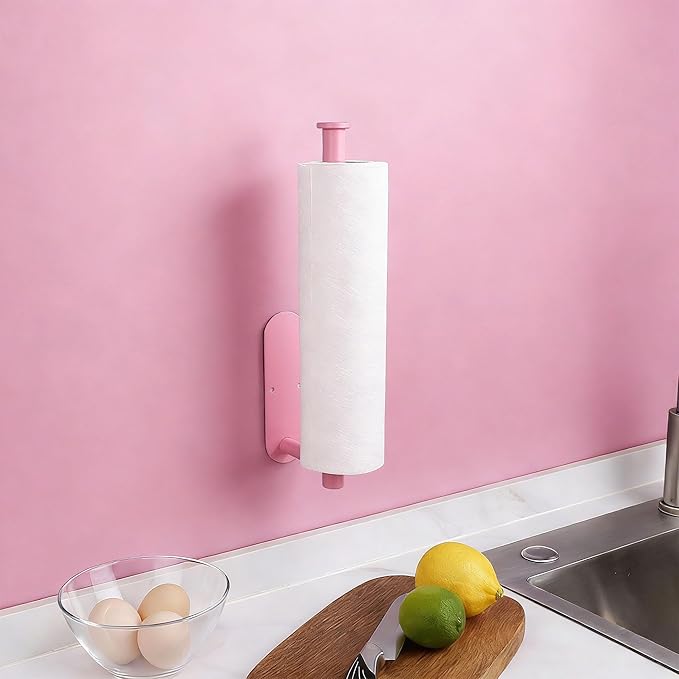 Pink Paper Towel Holder - Self Adhesive Paper Towels Roll Holders Under Cabinet, SUS304 Stainless Steel Wall Mount Towel Holder for Kitchen, Pantry, Sink, Bathroom