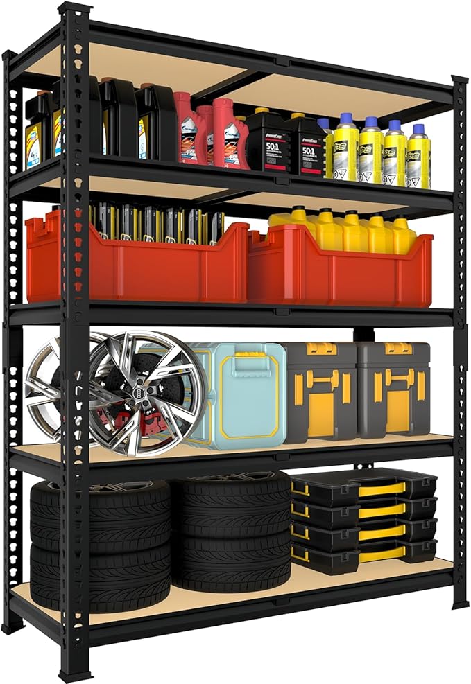 Heavy Duty Metal Storage Shelves - 35.5" W x 11.8" D x 72" H 5 Tier Adjustable Garage Shelving Unit, Industrial Utility Rack Shelf for Warehouse, Pantry, Kitchen, Black