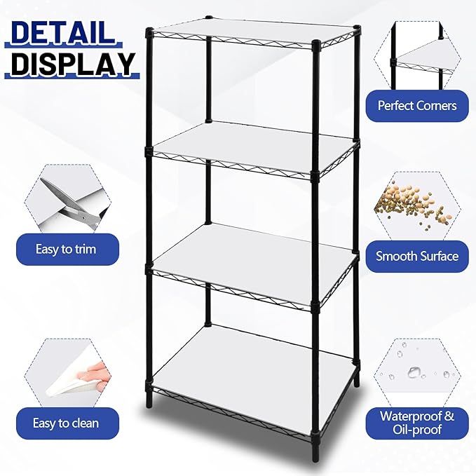 Sliner 8 Pack 11.8 x 16.6 Inch Wire Shelf Liner White Plastic Waterproof Liners for Organizing Metal Rack Shelves, Kitchen Cabinets, Cupboard, Pantry